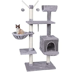 MC Star Árbol para Gatos Rascador 131cm Plataformas Adultos Centro de Actividades para Gatos con Cueva Hamaca Pelota Artículo Anti-vuelco, Gris Claro