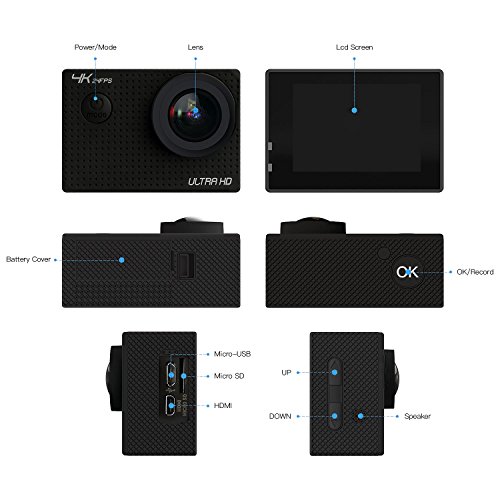 4K Action Kamera, YIPIN Ultra HD Sports Kamera Wifi 24fps 12MP 2,0 Zoll 170 ° Weitwinkel Action Cam Wasserdicht Unterwasser mit 2 Verbesserten Batterien akku und Kostenlose Zubehör Kits - 6