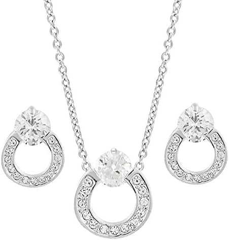 Shining Jewel Rhodium Cubic-Zirconia Horse Shoe Necklace Set (SJ_2022)