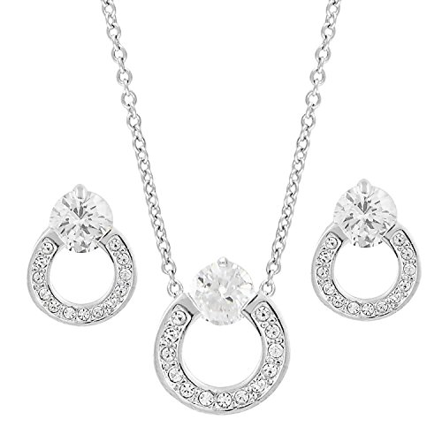 Shining Jewel Rhodium Cubic-Zirconia Horse Shoe Necklace Set (SJ_2022)