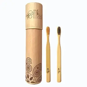 BambooIndia Kids Bamboo Toothbrush With Soft Charcoal Bristles & Soft Natural Bristles With Antibacterial And Biodegradable Bamboo Handle