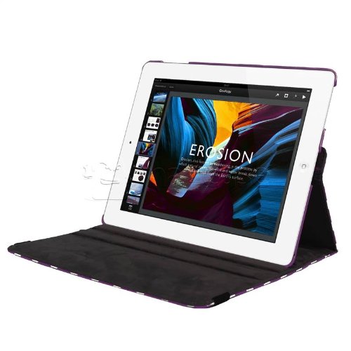 MadCase Apple iPad 4 (mit retina display) Stilisch Muster PU Leder Rotierend Smart Ständer Schutzhülle – kompatible mit iPad 2 und iPad 3 einschließlich Displayschutzfolie & Eingabestift – Gepunktet – Dunkel Lila - 2