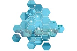 NAILDOKI Adesivi murali fai da te, set di adesivi per specchi acrilici, 36 adesivi da parete esagonali 3D da 10 cm per la decorazione della camera da letto del soggiorno (Blu)