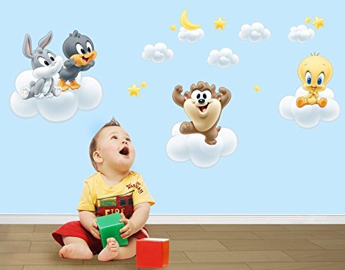 Wandtattoo Baby Looney Tunes auf Wolken B x H: 80cm x 55cm von Klebefieber®