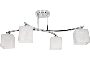 LIGHT HOME LH Light-Home Canis Lampadario da Soffitto Industriale - Lampadari Moderni Per Soggiorno Camera da Letto e Cucina - Lampadario a Sospensione in Metallo e con Paralume Vetro - E27 - Cromo - a 4 Luci