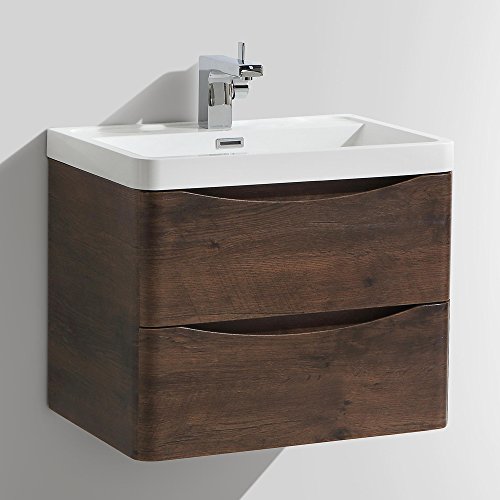 Bali Bathroom 600mm Wall Hung Wood Effect Vanity Unit & 1 Tap Hole Poly Marble Basin