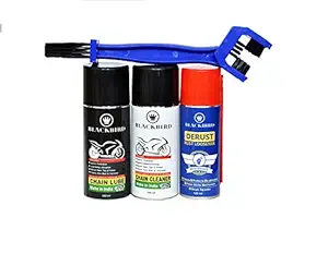 BLACKBIRD Bike Care Kit 4 Pieces Includes Chain Lube 160ml, Chain Cleaner 160ml, De-Rust 120ml and Chain Cleaning Brush