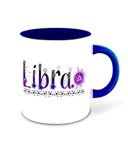 DecorVecor - Zodiac Inspired Libra Printed Dark Blue Inner Colour Ceramic Coffee Mug | Drink | Milk Cup - Best Gift | Zodiac, Libra, Horoscope (Multi 11)