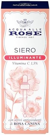 Acqua alle Rose, Siero Viso Concentrato con Vitamina C, Azione Antirughe, Antiossidante, Illuminante, Per Pelli Spente e Opache, 30 ml