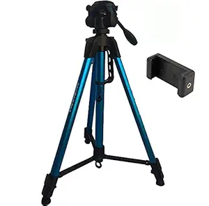 Eloies PH9 Tripod for Mobile and Camera Jaguar Series Alluminum Made 3 Way Pan Head Photo Video Tripod Heavy Duty Tripod Stand Mobile Stand Max Height 5.6 Foot Free Mobile Holder (Blue)