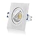 Produktbild LEDOX LED Set Einbaustrahler Aluminium Bicolor eckig chrom gebürstet IP44 mit 6W Led 5000k weiß GU10 450 Lumen CRI / Ra über 90 Spot dimmbar mit Einbaurahmen für Decken Markenstrahler Lampe Bad Feuchtraum Badezimmer 50W Ersatz