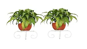Rise Corp Metal Flower Pot Stand - 4 Leg, Plant Shelf/Display Floor Stand for Living Room/Garden/Balcony Decor (White, Size: 20 X 20 X 10 cm) Pack of 2