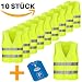 Produktbild 10 Stück Premium Warnweste Neon Gelb +Parkscheibe mit Einkaufchip,Reifenprofilmesser,Eiskratzer Reflektierende Pannenweste Sicherheitsweste für Auto Fahrrad nach KFZ Norm knitterfrei waschbar Unisize