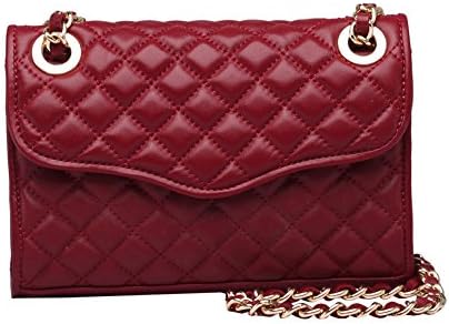 YUHEQI Leather Quilted Designer Inspired Handbag With Gold Trims For Weman,Red2-OneSize