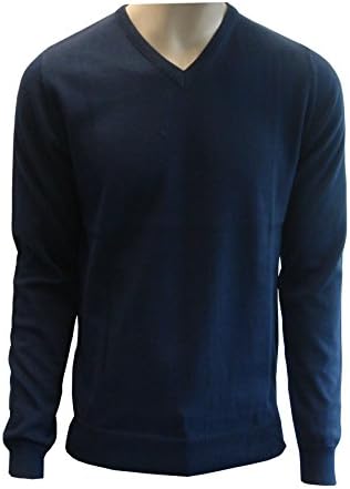 Mens Jumper 100% Cotton V Neck 'REISS' Style Jumper/Sweater Free Delivery (L, NAVY)