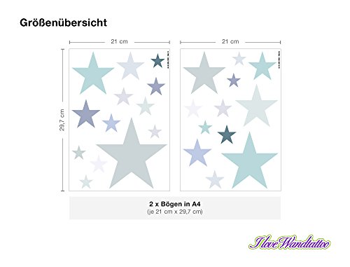 I-love-Wandtattoo WAS-10452 Kinderzimmer Wandsticker Set „Pastell Sterne in zarten Grau und Grün Tönen“ 25 Stück Sternenhimmel zum Kleben Wandtattoo Wandaufkleber Sticker Wanddeko - 2