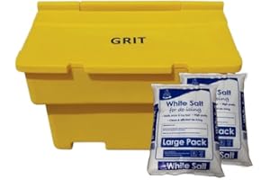 BiGDUG Essentials Salt Grit Bin - Heavy Duty Stackable Salt & Grit Storage Box - 200L Capacity Yellow - 1020W x 520D x 720H mm (1 Box & 4 Salt Bags)