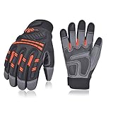 Vgo Gants de mécanicien Robuste Hydrofuge à Haute dextérité Anti-Vibration, Anti-Abrasion, écran-Tactile (1 Paire,Taille 9/L,Orange,GA8954)