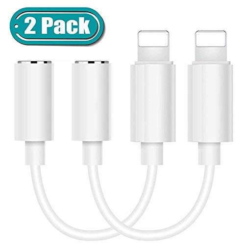 ?2 Pack?Adaptador de iPhone Adaptador Jack de 3,5 mm Conector de Auriculares Compatible con iPhone 7/8/X/XR/XS/11 MAX Convertidor para Auriculares Divisor de Audio Compatible con Todos los iOS Blanco