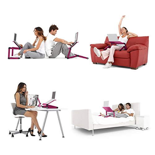 LifeBasis Laptop Notebook Tisch Flatbare Ständer Vollig Anpassungsfähig Notebook Stand Aluminiumlegierung Tragbares Bett Frühstück Tablett Buch Ständer für Laptop bis zu 17 Inch, Rosa - 4