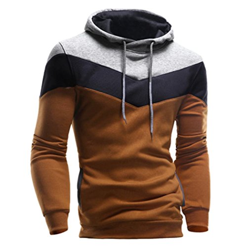 Rcool Hombres retro de manga larga con capucha Sudadera con capucha Tops Outwear la capa de la chaqueta (XL, Café)
