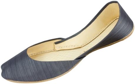 Womens Grey Striped Cow Hide Leather Casual Indian Khussa Shoes Pumps-4uk