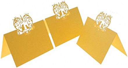 YUYIKES 60pcs Laser Cut Perfect Pair Love Birds Paper Wedding Table Numbers Place Card Escort Name Cards Wedding Party Favor (GOLD)