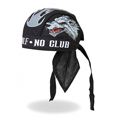 Authentic Bikers Premium Headwraps, LONE WOLF No Club - High Quality Micro-Fiber & Mesh Lining HEADWRAP