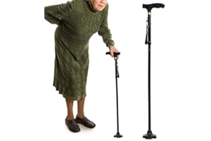 YUYTE Bastone Pieghevole con Luce a Led, Bastone da Passeggio Bastone da Passeggio in Lega di Alluminio Regolabile in Altezza Bastone da Arrampicata con Robusta Base Antiscivolo, Bastoni Unisex per Anziani