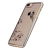 FESELE Crystal Hart Schutzhülle für [iPhone 7 Plus] Überzug Gold Luxus Bling Kristall Strass Diamant Glänzend Glitzer Schmetterling Durchsichtig Hülle Transparent Plating Case Kunststoff Hart PC Clear Handyhülle für iPhone 7 Plus + Blau Eingabestift Stylus Touch Pen-Überzug Gold,Schmetterling - 2