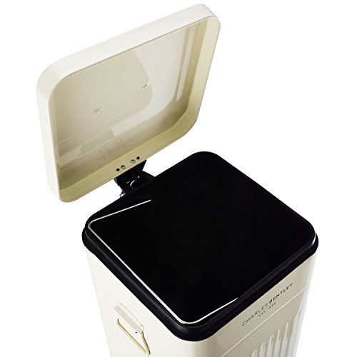 Bentley Tret-Mülleimer/Treteimer – Eckiges Retro-Design – Stahl – Blau/Creme – 30 L – Creme - 4