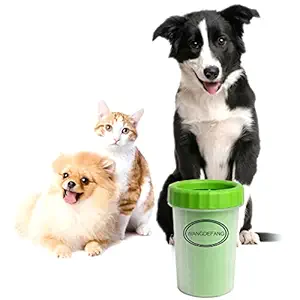 Dog Paw Cleaner , WANGDEFANG Portable Dog Paw Washer Cup with Towel, Pet Foot Cleaner Cup for Dog Cat Grooming with Muddy Paws Medium Size (GREEN) (Small, High: 4.3inch)