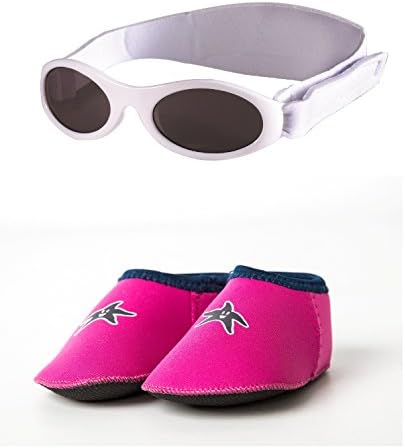 BabyBanz White sunglasses and Pink Shore Feet Baby Shoes age 0-24 months Combo Pack (M, 12 - 18 months, shoe size UK C3.5-5, EU 19.5-22)
