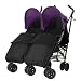 Obaby Apollo Black/Grey Twin Stroller and Black Footmuffs (Purple)