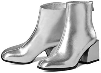 Solid Color Classic Short Suede Boots Bold Fashion Square Head with Thick Bootie , silver , 38