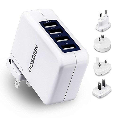 Cargador de Viaje Adaptador Enchufe de Viaje Universal Internacional con 4 Puertos USB para US EU UK AU acerca, 5V-4A(Max), y Seguridad de Fusibles para el teléfono, las tabletas, el ordenador portáti