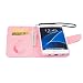 Samsung Galaxy S7 Edge Strap Lanyard Case,Samsung Galaxy S7 Edge Flip Leather Case,Herzzer BookStyle Elegant Synthetic [Feather Pattern] Folio Wallet Case Shell Holster Credit Card Slots Holder Stand Function Magnet Closure Anti-Drops Dustproof Protective Shell Phone Case Mobile Cover Protect Skin for Samsung Galaxy S7 Edge + 1 x Pink Cellphone Kickstand + 1 x Pink Stylus Pen - Pink