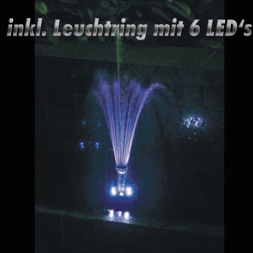 Agora-Tec® AT-20W-BL Beleuchtete Solar Teichpumpe 20 Watt mit Akku und 6 fach LED Ring, Hmax.: 1350l/h Fontainenhöhe: 2,50m für Gartenteich oder Springbrunnen - 2
