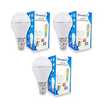 Dreamlux 9W Inverter Rechargeable B-22 Base LED Ceramic White Emergency Bulb with Up to 2-3 Hours Back Up (Alfa Series) (Cool Day Light) (Pack of 3)
