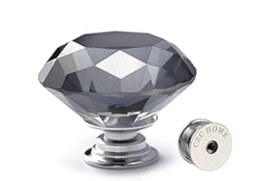 CZC HOME 10pcs 30mm Crystal Glass Door Drawer Knobs Diamond Cut Drawer Handles with 3 Sizes Screws for Cupboard Cabinet Wardrobe Home Decorating, Grey