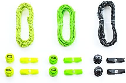 TuffenMark No Tie Shoelaces 3 pairs Black Green Yellow with Extra Reflective dots and Strong Lace Locks Perfect for kids, adults and running at night