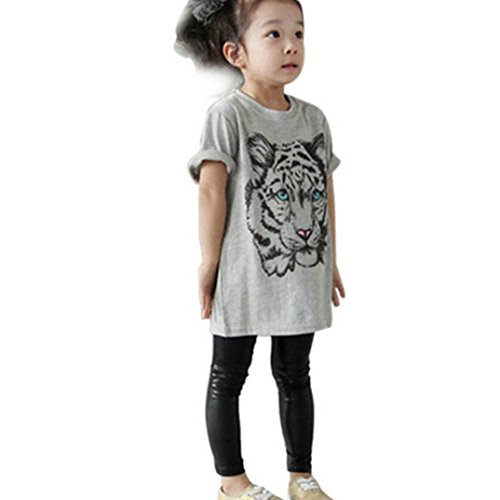 Clode® Baby Boy Girl Tiger Head Design Short Sleeve T-Shirt (Age:4-5Years old, Gray)
