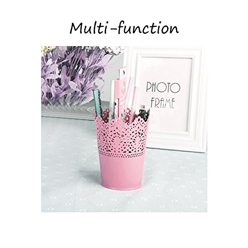 JUYUAN-EU Metall Krone Spitze Blumentopf Stift PinselTopf PinselBehalter Blume Übertopf Halter Decor Lace Hollowpot Pink - 3
