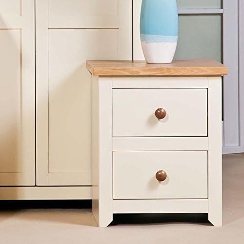 Modern Design Two-Toned 2 Drawer Bedside Table with Round Wooden Handles (Material: Wood, Color: Cream/Oak)
