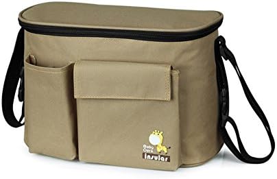 Fumee Waterproof Oxford Stroller Organizer | Diaper Shoulder Bag | Universal Fit, Two Insulated Cup Holders, Lightweight Design (Khaki)
