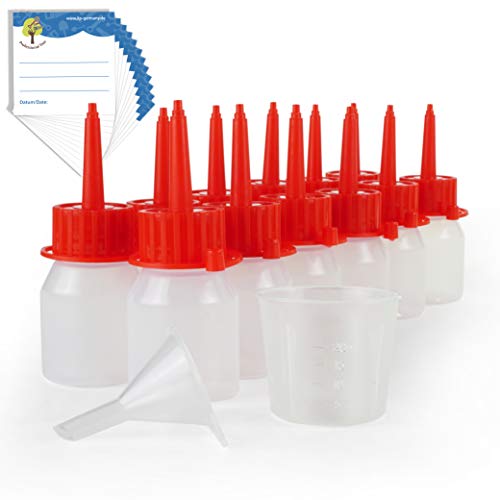 ProfessionalTree ® 12 flacons compte-gouttes de 30 ml avec entonnoir et gobelet gradué - 10 étiquettes - Dosag