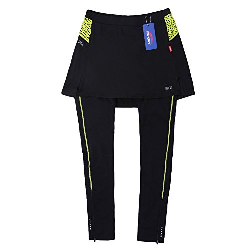 iisport Radhose damen lang Radlerhose gepolstert Laufhose Leggings mit Minirock Schwarz - 3