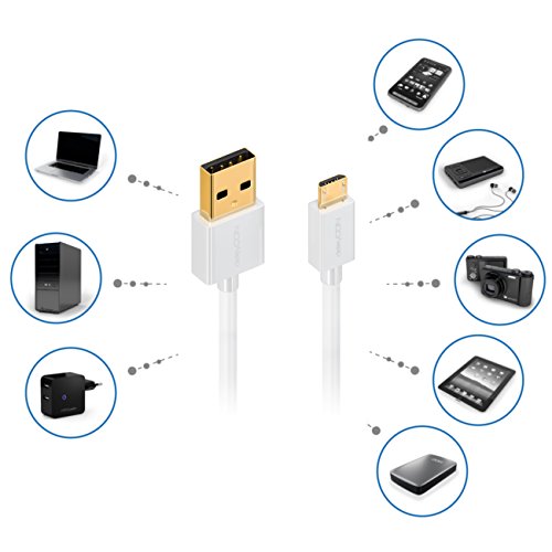 deleyCON Micro USB Kabel 0,15m / Ladekabel Datenkabel / Schnellladekabel für Smartphone / Tablet / PC / Laptop / Notebook – Weiß - 6