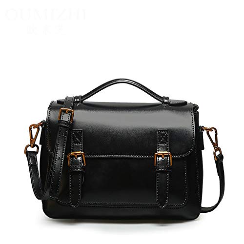 Preisvergleich Produktbild Umhängetasche Messenger Bag weibliche Handtasche Leder Umhängetasche Laptoptaschen (Farbe : Schwarz)