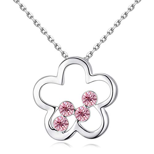 Murtoo Women Necklaces Sterling Silver Cubic Zirconia Pendant Christmas Gifts Jewellery Gift Box (Flower Pink)